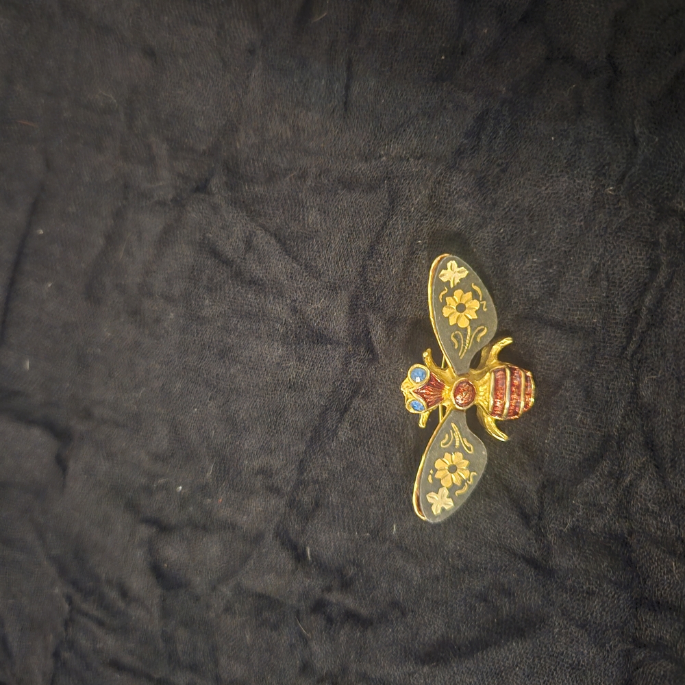 Gold and Red Bee Brooch